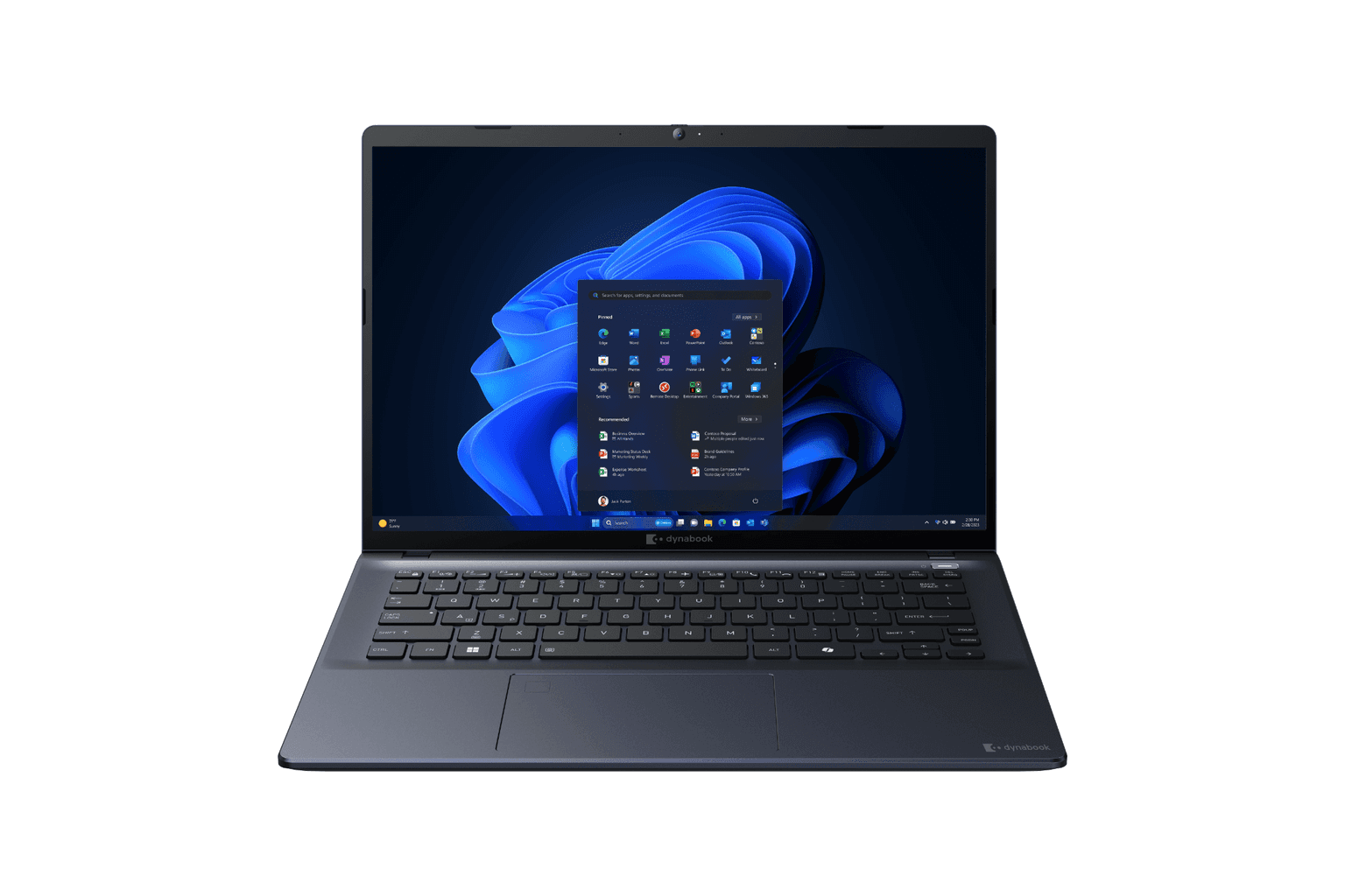 Dynabook Tecra A40-M keyboard deck featuring dedicated Microsoft Copilot AI key and spill-resistant backlit keys
