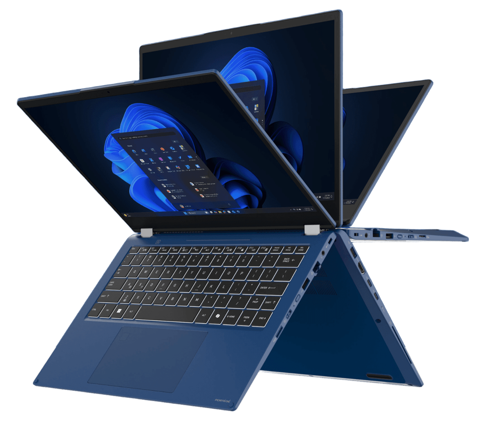 Dynabook Portégé X45W-M 14-inch 2-in-1 convertible business laptop in dark blue alloy chassis