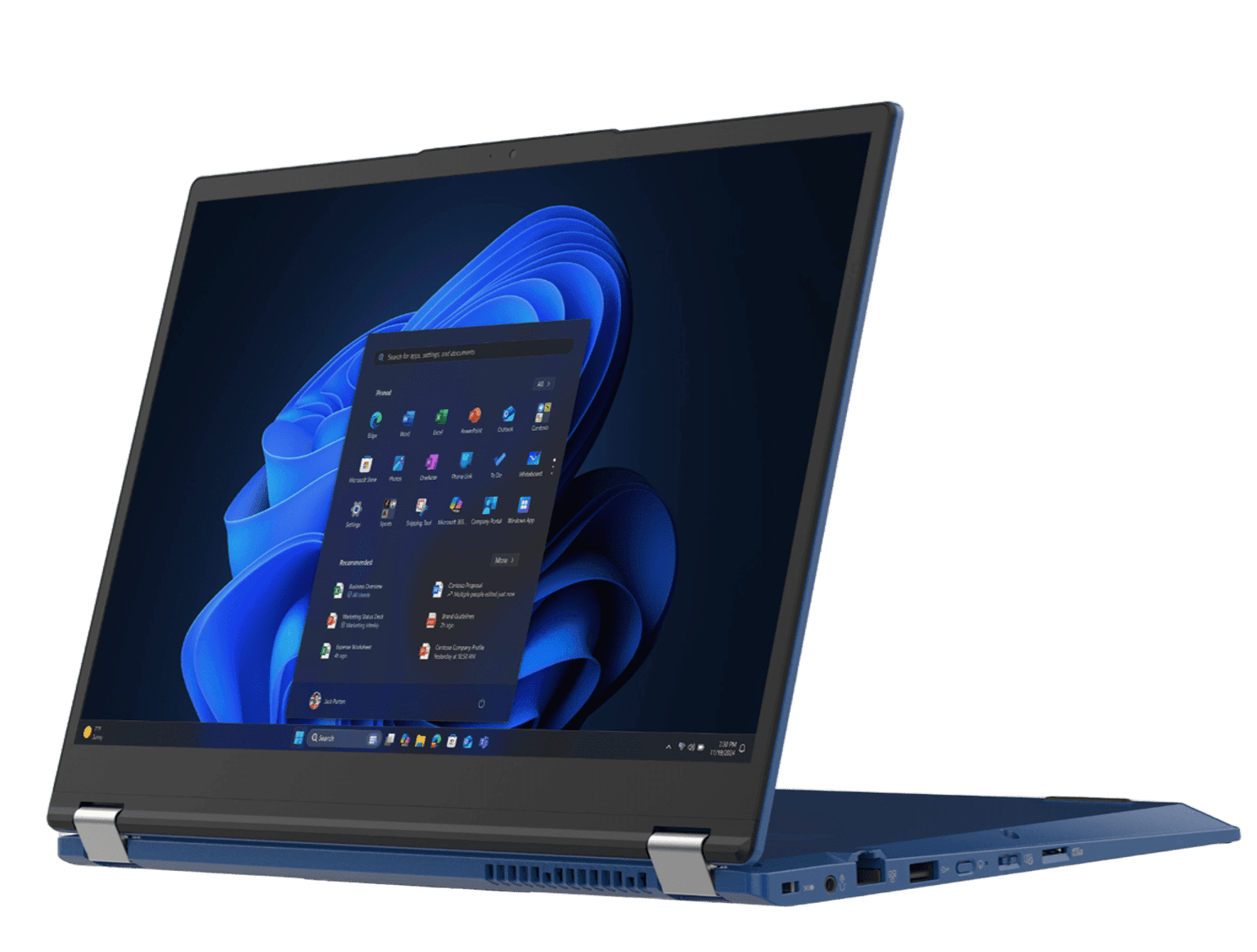 Dynabook Portégé X45W-M touchscreen laptop folded into 360-degree tablet mode with stylus pen